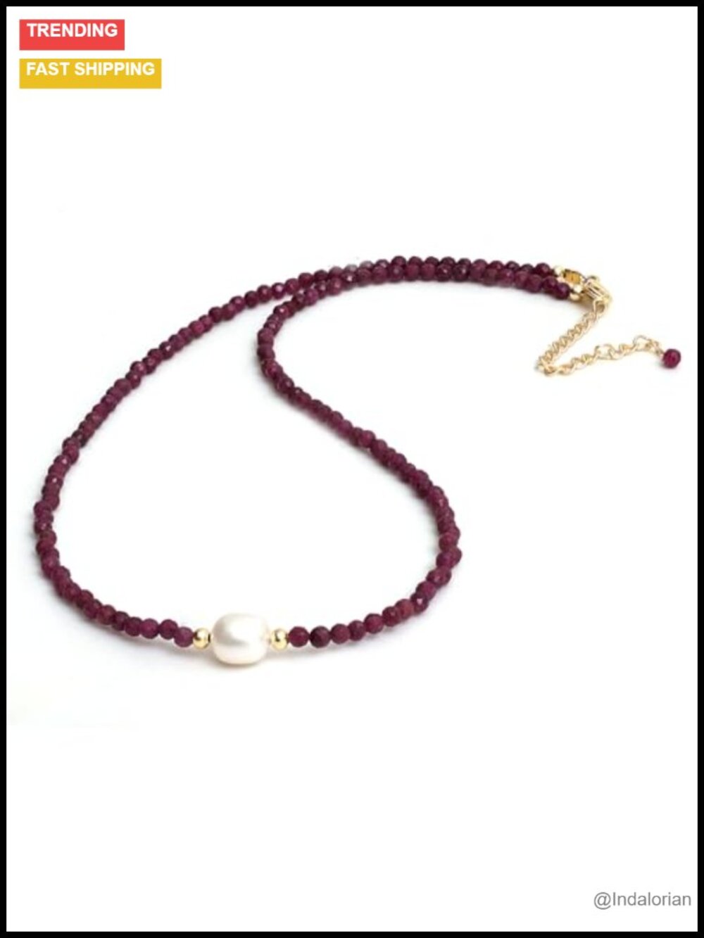 14k Gold Plated Ruby Pearl Choker Necklace Natural Gemstone